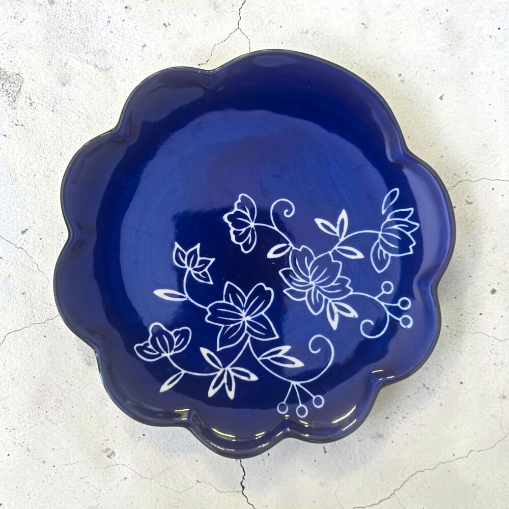 TEMPTATIONS 8in Floral Lace Blue & White Ceramic Dinner Plate, Round